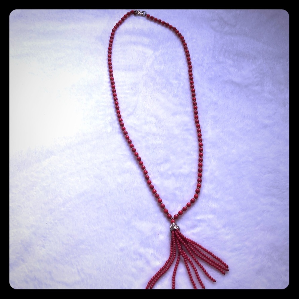 Banana Republic Long Coral Tassel Necklace!